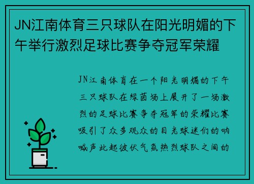 JN江南体育三只球队在阳光明媚的下午举行激烈足球比赛争夺冠军荣耀